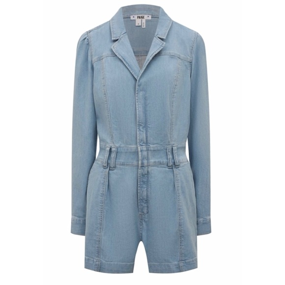 PAIGE Meg Puff Long Sleeve Fitted Short Romper Jumper Songbird Denim Blue Size 4 - Picture 8 of 12